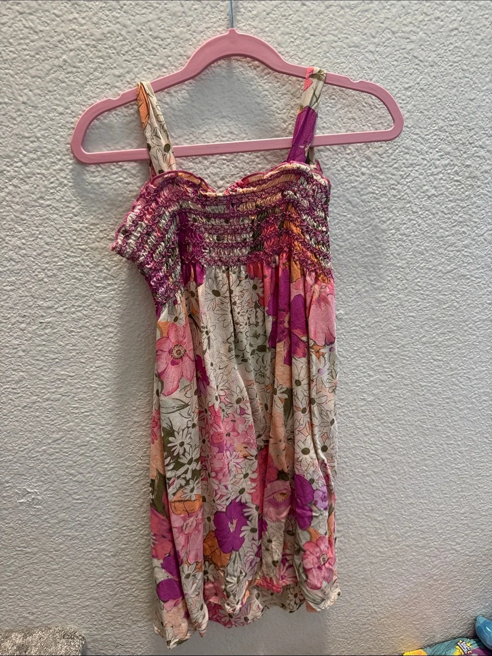 Girls Pink Floral Smocked Casual Sundress